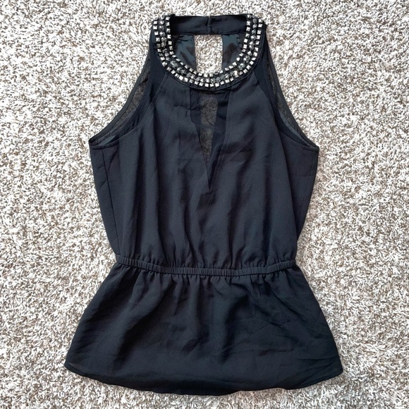 2B BEBE BLACK STUDDED Peplum See Through Top Size Medium - Picture 1 of 7